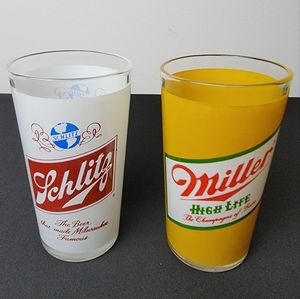 Two vintage beer glasses Miller Highlife &‎ Schlitz